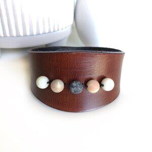 Handmade MishaGirl Genuine Leather Beaded Cuff Bracelet